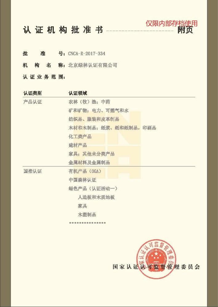 认证机构批准书 附页（一）